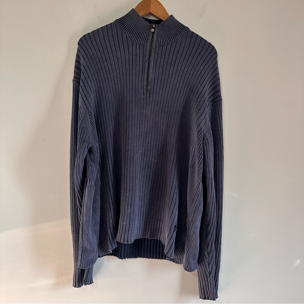 Structure Mens Heather Blue Quarter ZipUp Long Sleeve Sweater Size XL 100%cotton